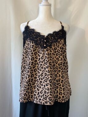 Kismet Leopard Print Lace Trim Strappy Cami Tank MF Double Layer Sexy Mobwife